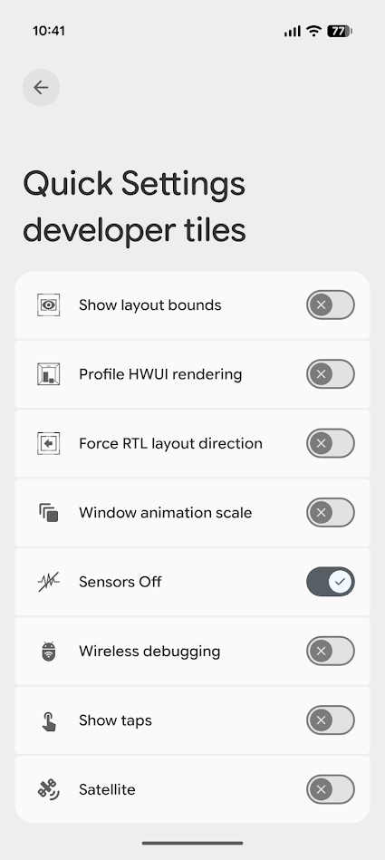 quick settings developer tiles options