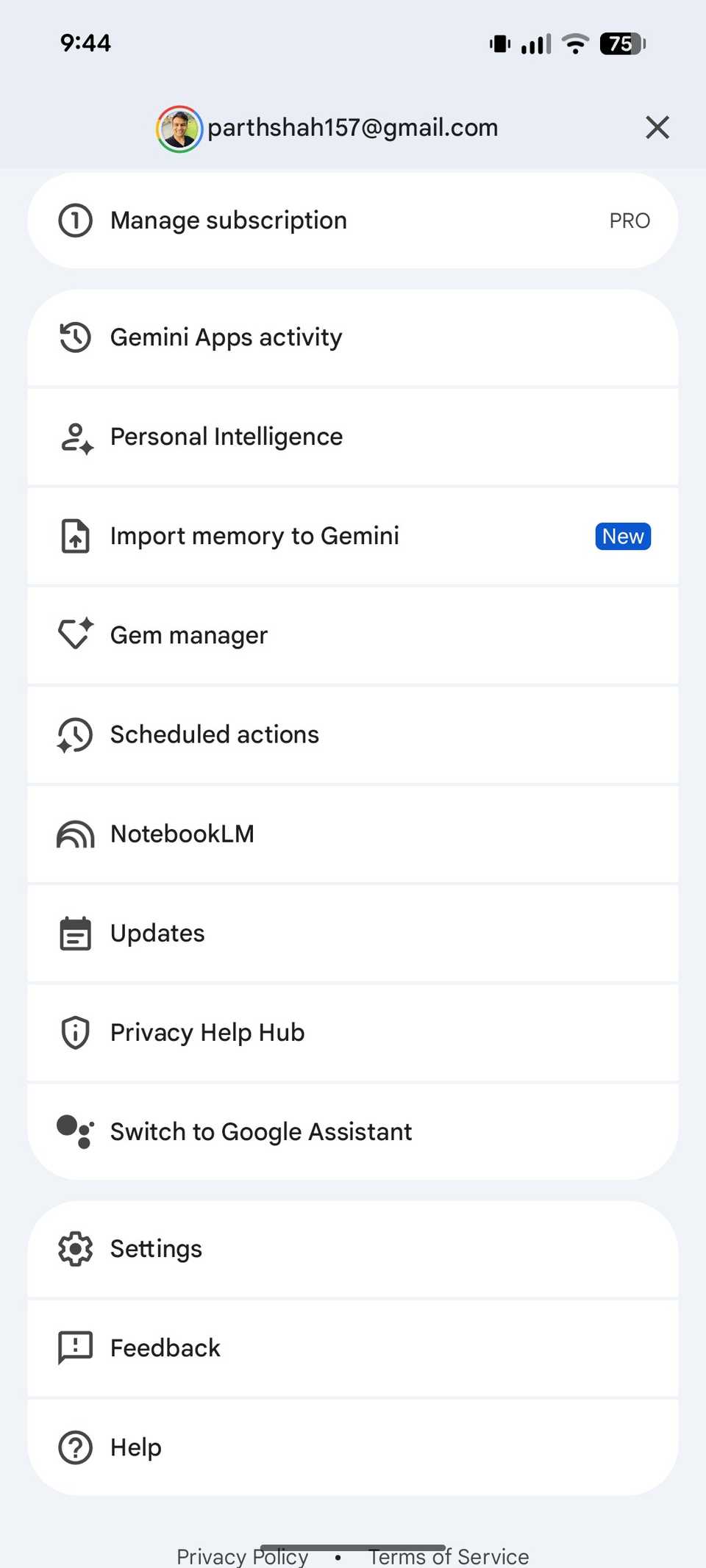 Gemini settings on Android