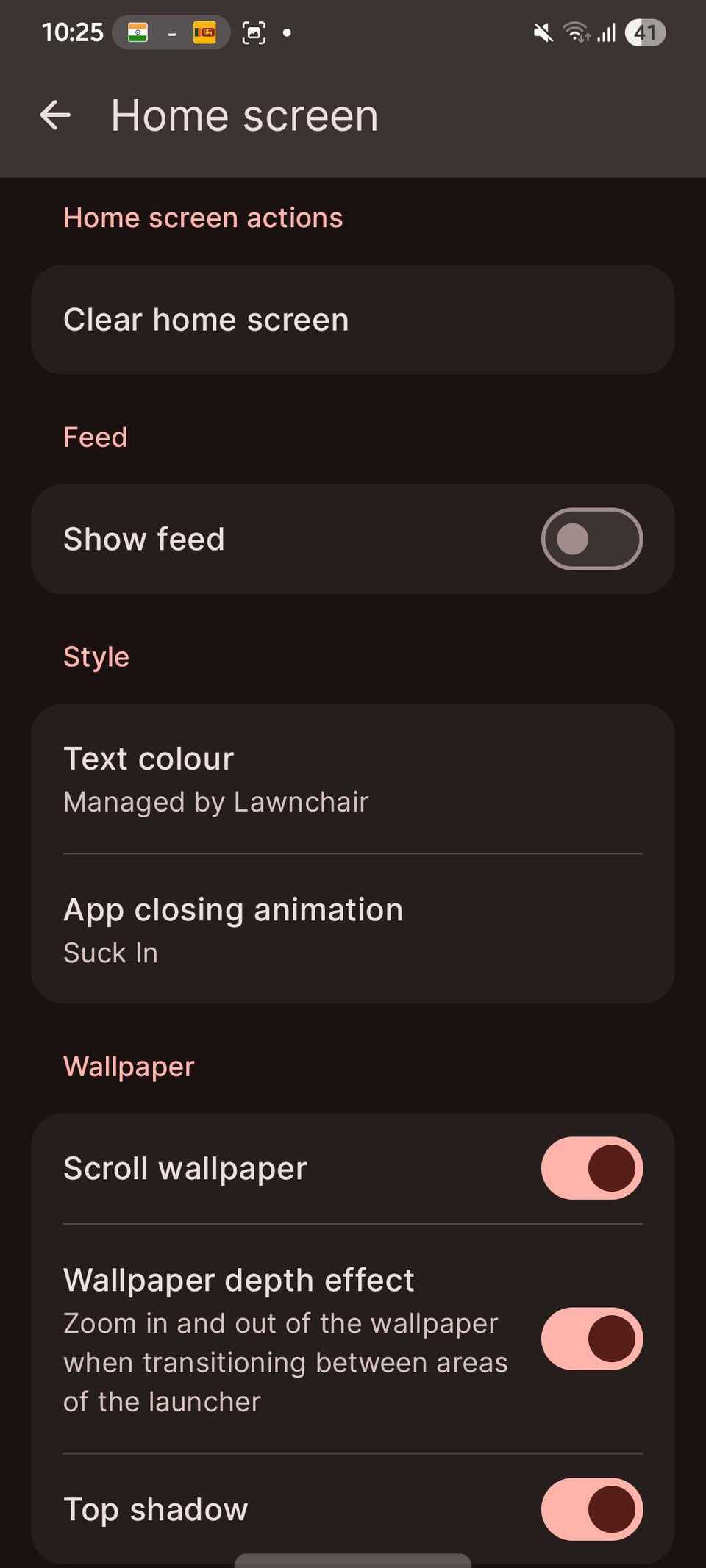 Screenshot showing Lawnchair home screen settings