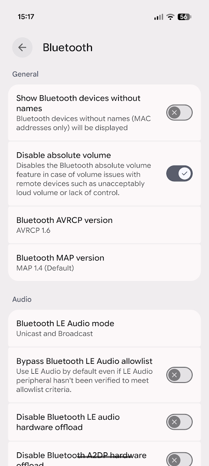 absolute volume toggle in android developer settings