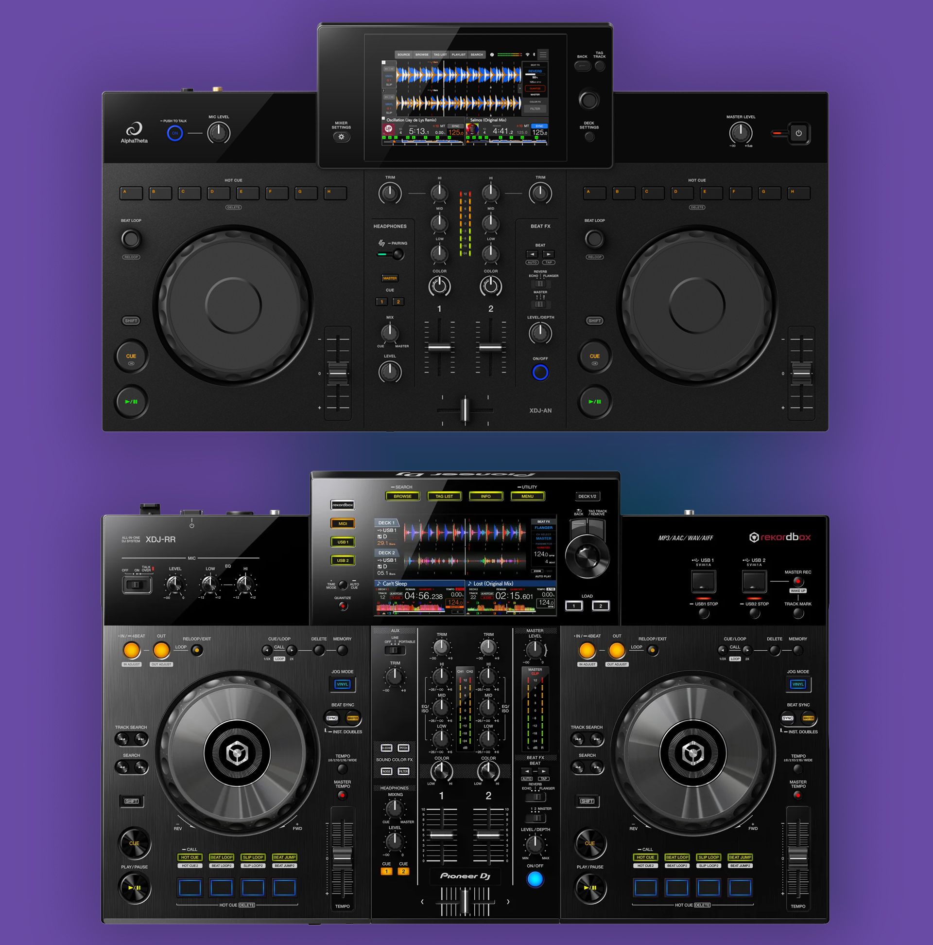 XDJ-AN (top) vs XDJ-RR (bottom), both units are the same width