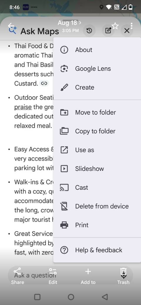 Screenshot showing the Google Lens option in Google Photos