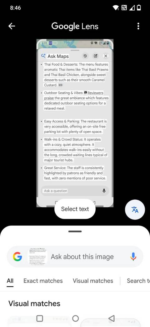 Screenshot showing Google Lens text in Google Photos